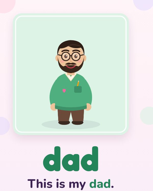 AryOLingo video frame: a cartoon dad and the words This is my dad